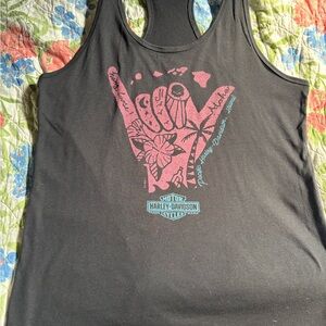 Harley-Davidson Black Tank Top with Pink and Blue Graphics